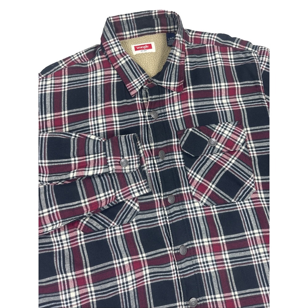 Wrangler Shirt Jacket Mens L Sherpa Lined Red Plaid Flannel Workwear Utility